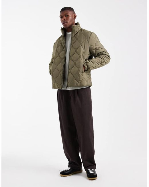 New Look Green Quilted Puffer Jacket for men