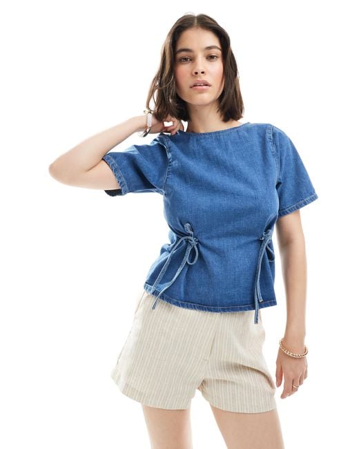 ASOS Blue Denim T-shirt With Cinched Waist Ties