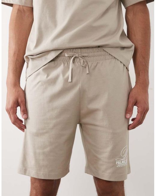 River Island Natural Word Detail Boxy Oversized T-shirt And Shorts Set for men