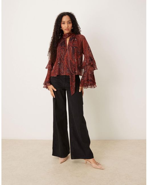 Mango Red Ruffle Sleeves Blouse