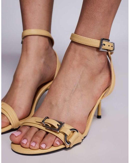 River Island Yellow Buckle Detail Heeled Sandals