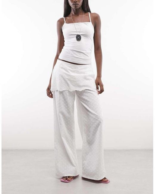 Daisy Street White Boho Straight Leg Pants With Skirt Overlay