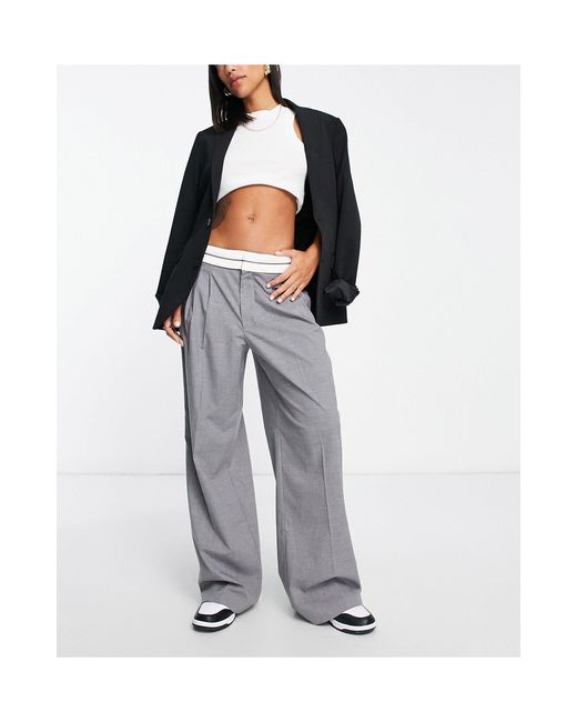 Stradivarius Tailored Pants With Reverse Waistband in Gray Lyst