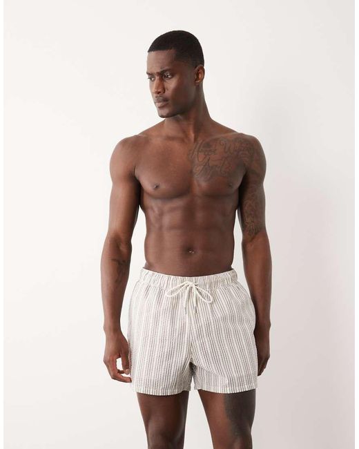 ASOS Natural Seersucker Striped Swim Shorts for men
