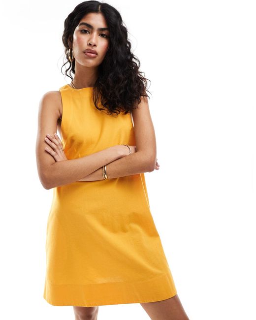 ASOS Yellow – hochgeschlossenes, schwingendes mini-sommerkleid aus leinen