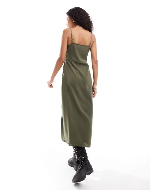 French Connection Green Satin Midi Slip Dress