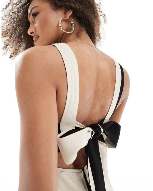 ASOS Multicolor Square Neck Tie Back Linen Midi Sundress