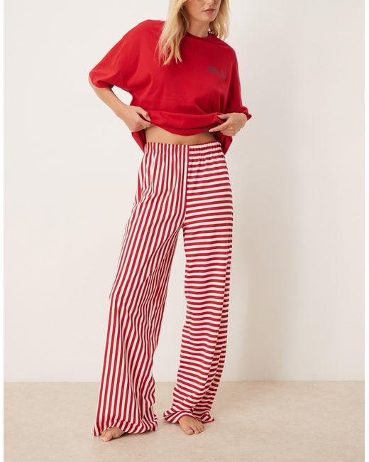 ASOS Red Asos Design Tall Oversized Tee & Wide Leg Trouser Pyjama Set