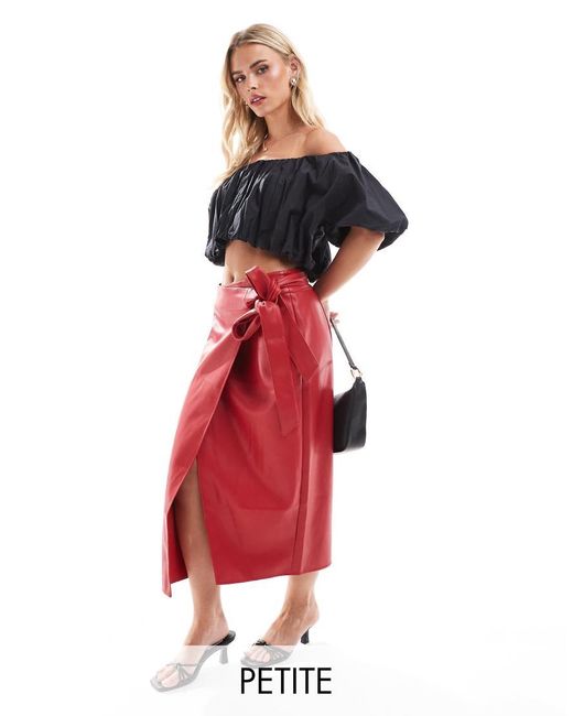 Never Fully Dressed Red Petite Pu Jaspre Midi Skirt