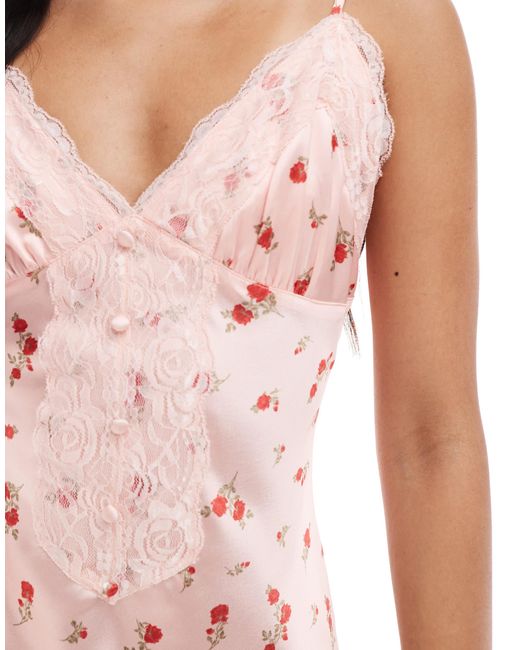 Miss Selfridge Pink – mini-trägerkleid aus satin mit blumenmuster
