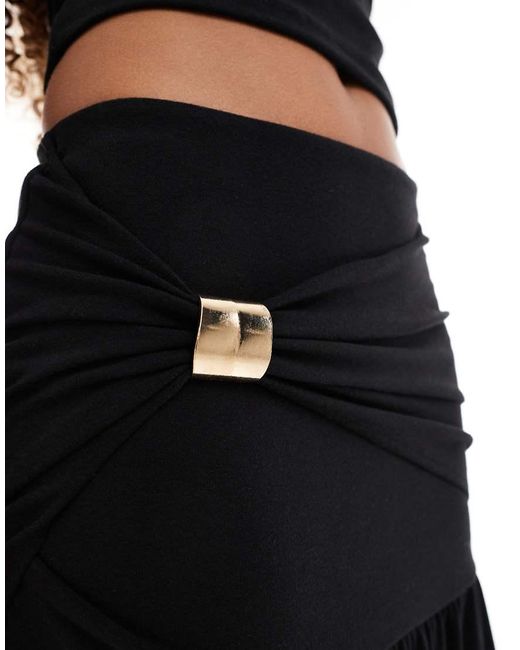4th & Reckless Black Double Layered Slinky Gold Hardware Detail Thigh Split Maxi Skirt Co-ord