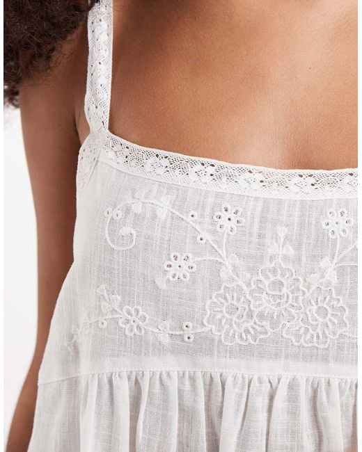 ONLY White Cotton Mini Dress With Lace Detail