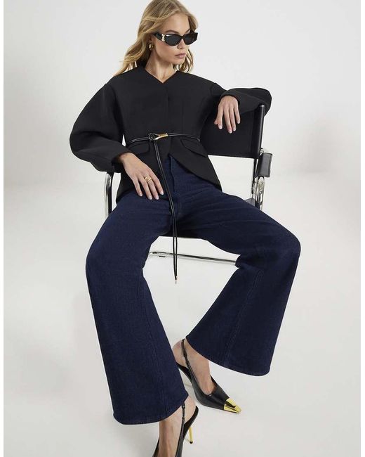 River Island Blue Wide Leg Corset Button Up Jeans
