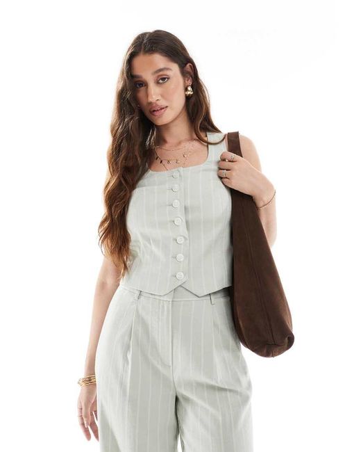 New Look White Co-ord Linen Stripe Scoop Neck Waistcoat