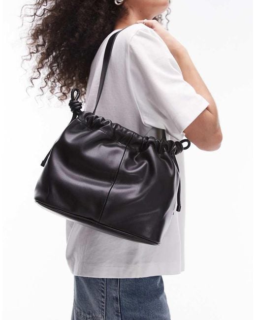 TOPSHOP Gray Sonny Drawstring Topline Shoulder Bag