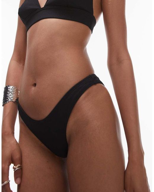 Slip Bikini Hipster Sgambati Neri A Coste Mix And Match di TOPSHOP in Black