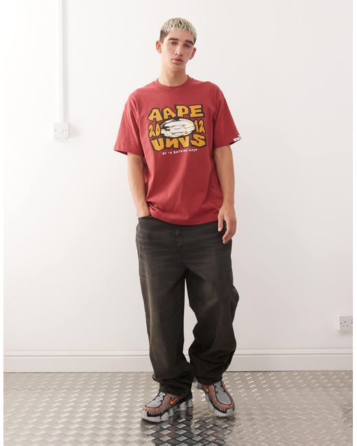 Aape By A Bathing Ape Red Aape By A Bathing Ape Boxy T-shirt for men