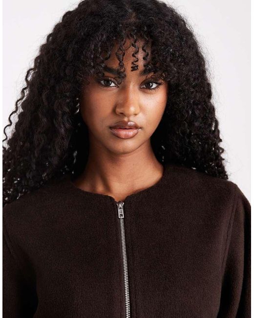 4th & Reckless Black Wool Feel Balloon Sleeve Collarless Bomber Jacket Co-ord
