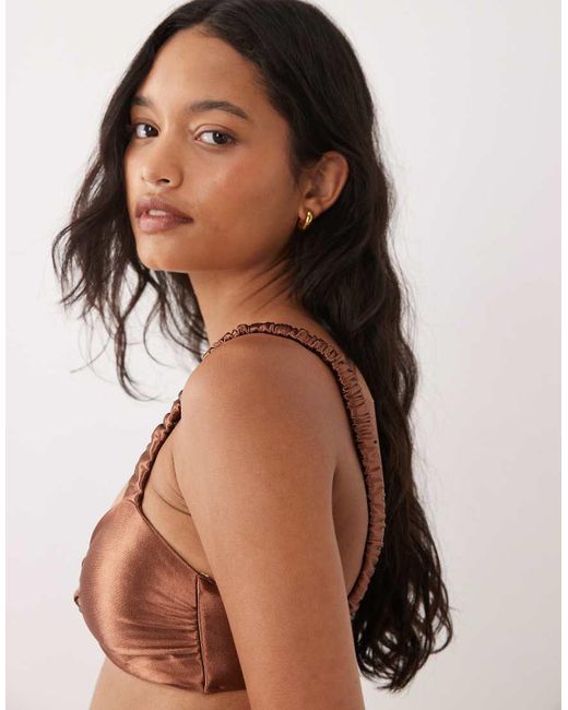 The Frolic Brown Exclusive Metallic Knot Front Bikini Top