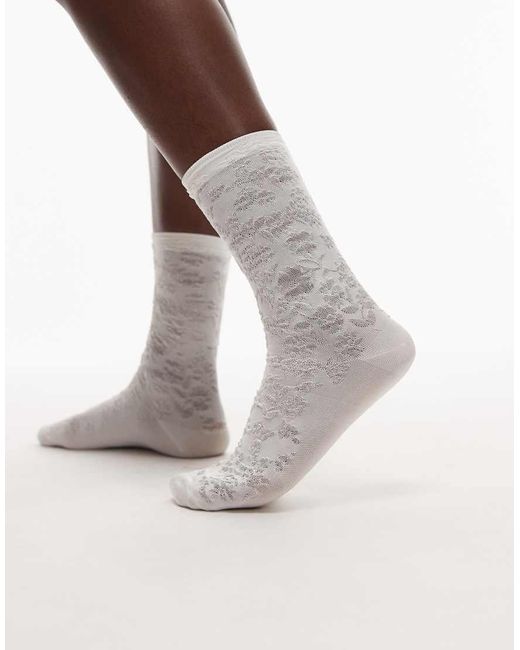 & Other Stories Gray Leopard Embroidery Ankle Socks