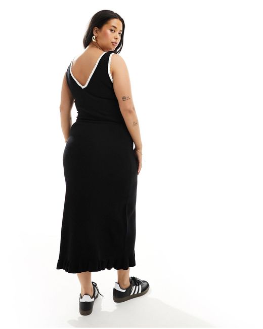 Asos design curve - robe longue en point mousse à bords contrastants - noir et blanc ASOS en coloris Black