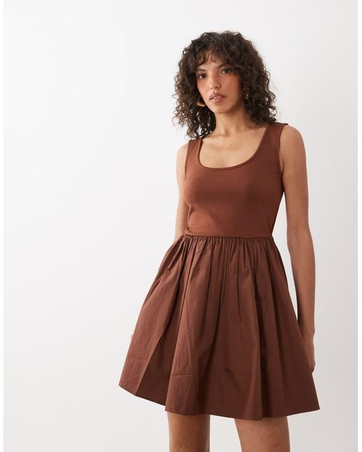 Nobody's Child Brown Colorado Scoop Neck Ruched Skirt Mini Dress
