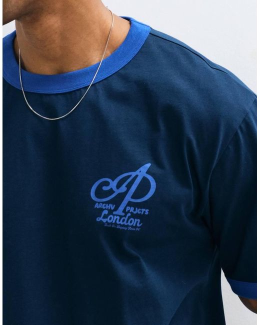 ASOS Blue Boxy Relaxed Ringer T-shirt With Chest Graphic for men