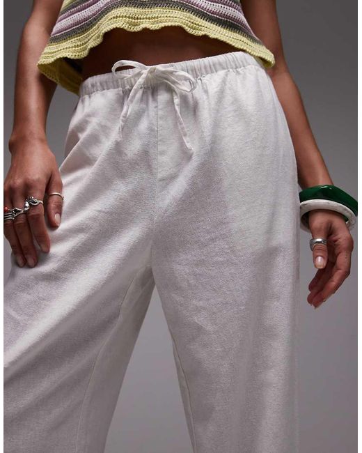 Pantalones Capri Blancos De Talle Medio De Mezcla De Lino De TOPSHOP de color Gray