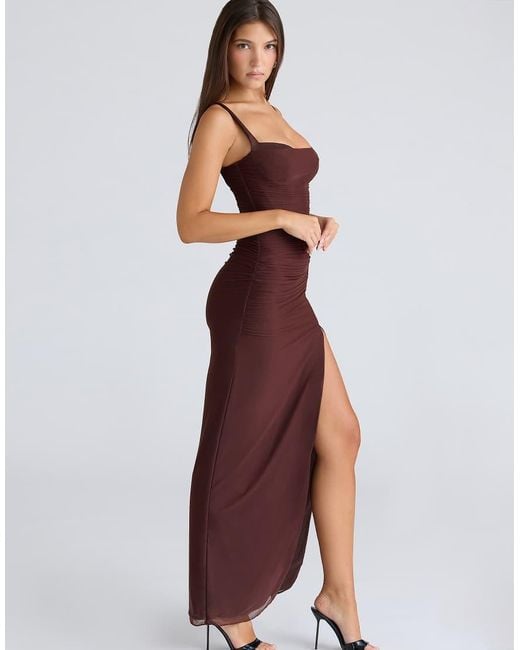 House Of Cb Purple Lini Burgundy Stretch Mesh Maxi Dress