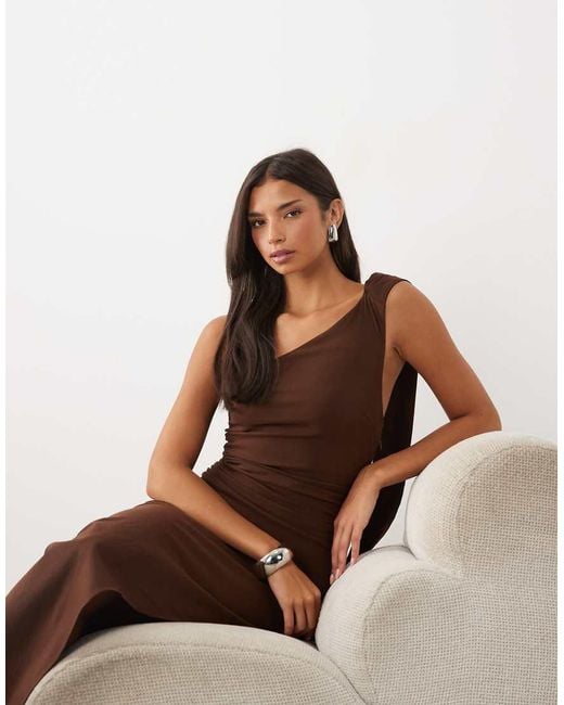TFNC London Natural Bengaline One Shoulder Draped Maxi Dress