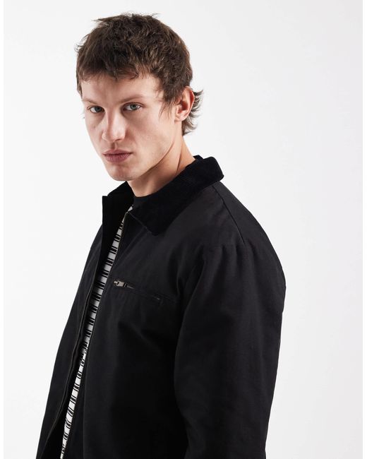 Threadbare Black Canvas Zip Front Barn Jacket for men