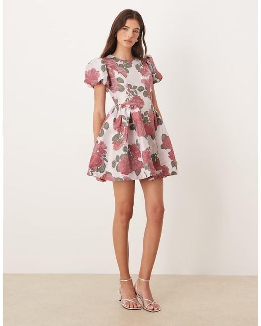 Sister Jane Pink Good Days Jacquard Puff Sleeve Mini Dress