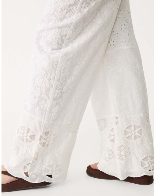 Stradivarius White Embroidered Patchwork Trousers