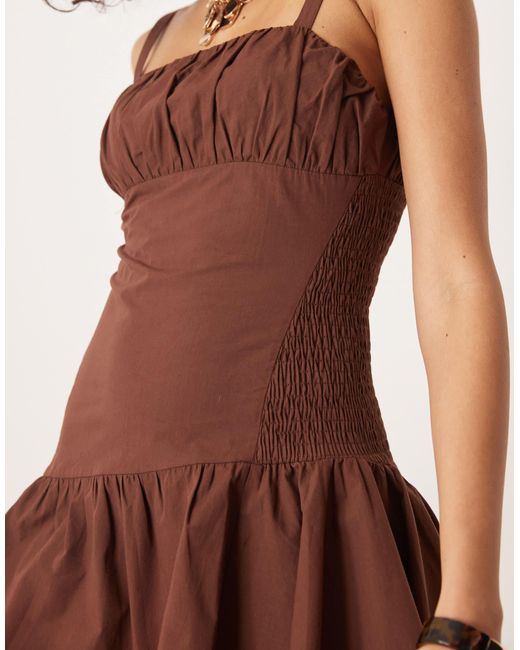 Robe caraco courte à corsage froncé - chocolat ASOS en coloris Brown