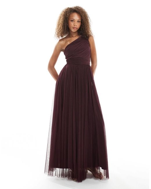 LACE & BEADS Purple Bridesmaid One Shoulder Maxi Dress