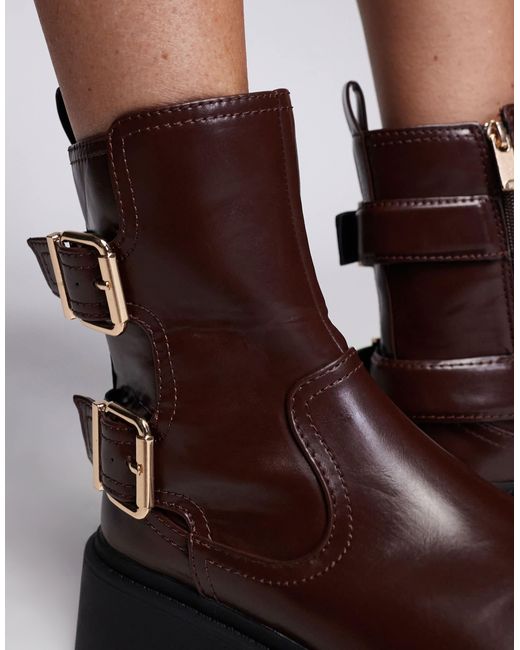 Bottines chunky style motard - bordeaux River Island en coloris Brown