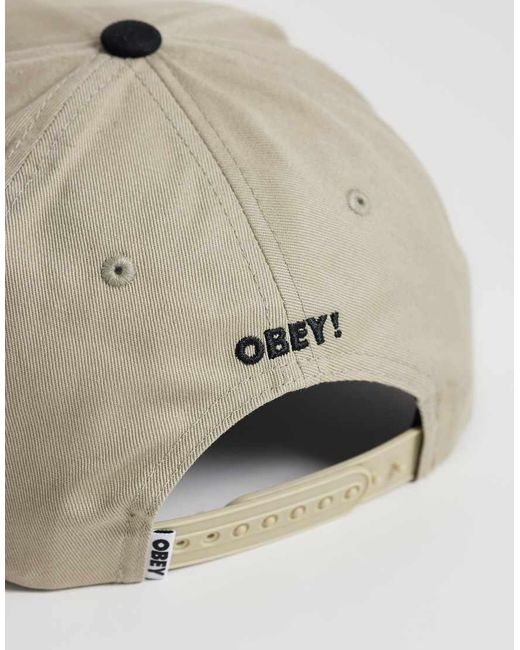 Obey Natural Tool Graphic Five Panel Snapback Cap With Contrast Peak for men