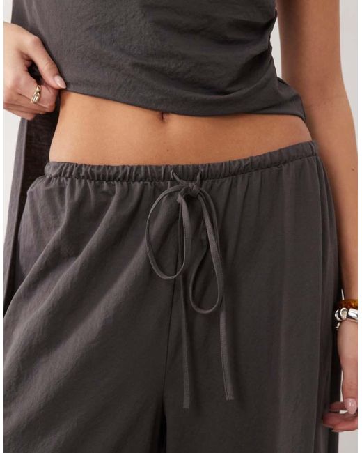 ASOS Gray Co-Ord Linen Look Tie Waist Wide Leg Trousers