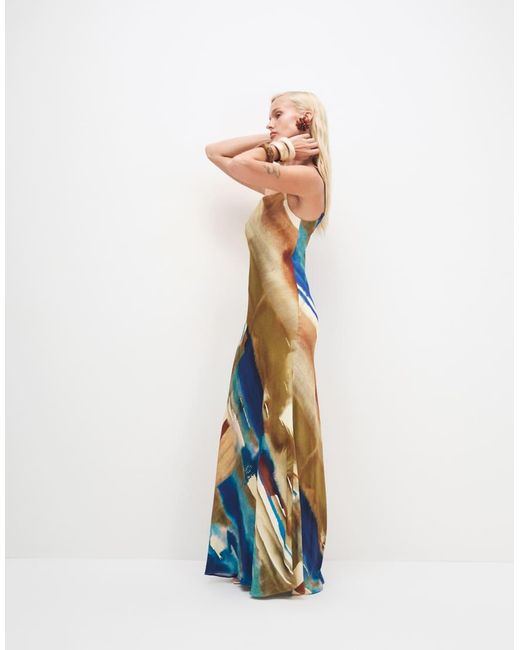 TOPSHOP Blue Satin Low Scoop Floor Length Slip Dress