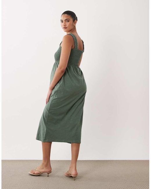 Mama.licious Green Mamalicious Maternity Shirred Bust Detail Midi Dress
