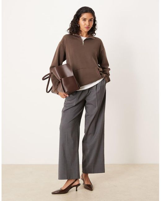 Brave Soul Brown Quarter Zip Funnel Neck Sweatshirt
