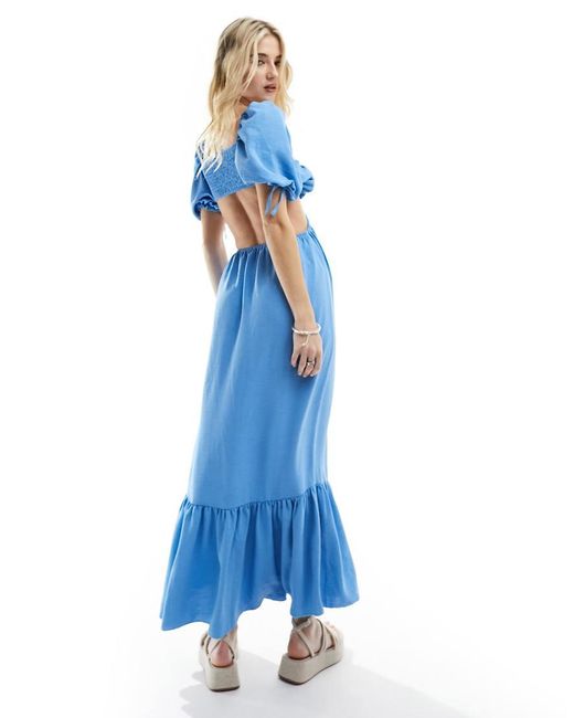 The Frolic Blue Bryde Puff Sleeve Shirred Back Maxi Beach Dress