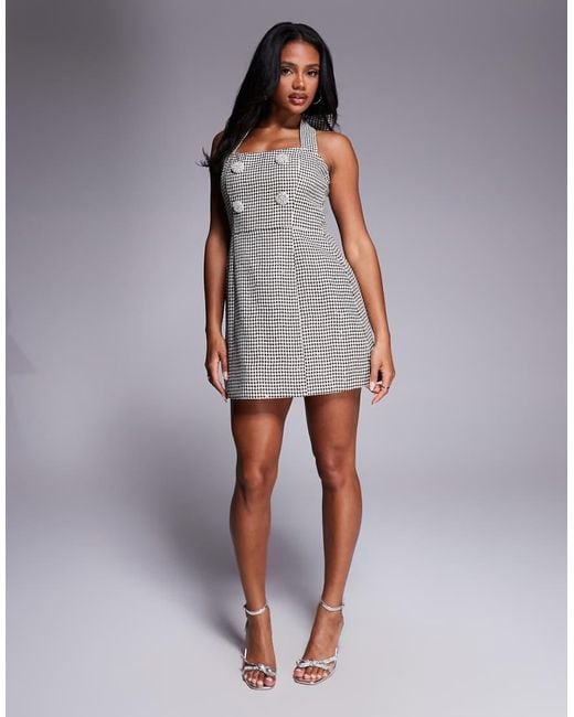 ASOS Mini Jurk Met Lovertjes, Halternek, Versierde Knopen En Pied-De-Poule in het Gray