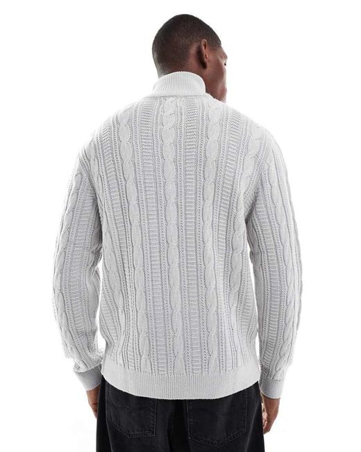 JJ Rebel Gray Cable Knit 1/4 Zip Jumper for men