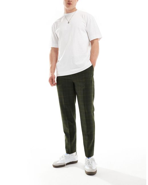 ASOS White Smart Tapered Fit Check Trousers for men