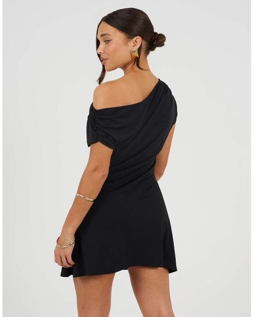 Brave Soul Black Jersey Asymmetric Draped Mini Dress