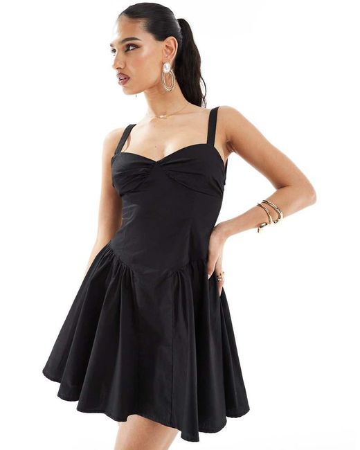 Kaiia Black Exclusive Cotton Rich Sweetheart Neckline Skater Mini Dress