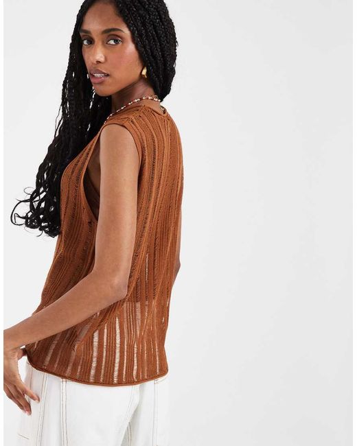 ASOS Brown Ladder Sheer Knit Vest Top