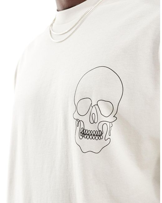Jack & Jones White Originals Oversized T-shirt With Skull Back Print for men