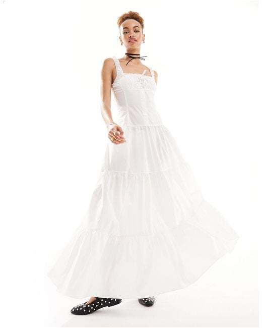 Lioness White Milkmaid Tiered Maxi Dress